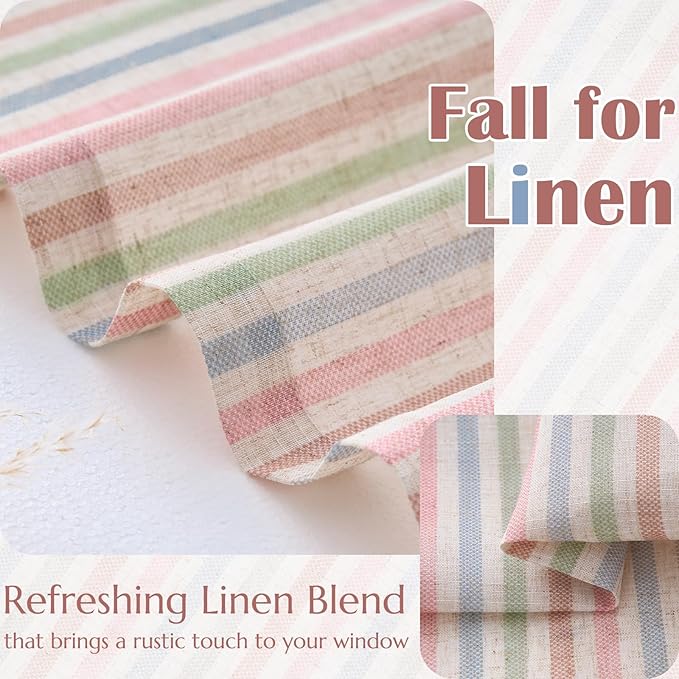 jinchan Striped Linen Kitchen Curtains 36 Inches Christmas Tier Curtains Farmhouse Modern Cafe Style Small Window Treatments Airy Light Filtering Rod Pocket for Living Room Bathroom 2 Panels Candy