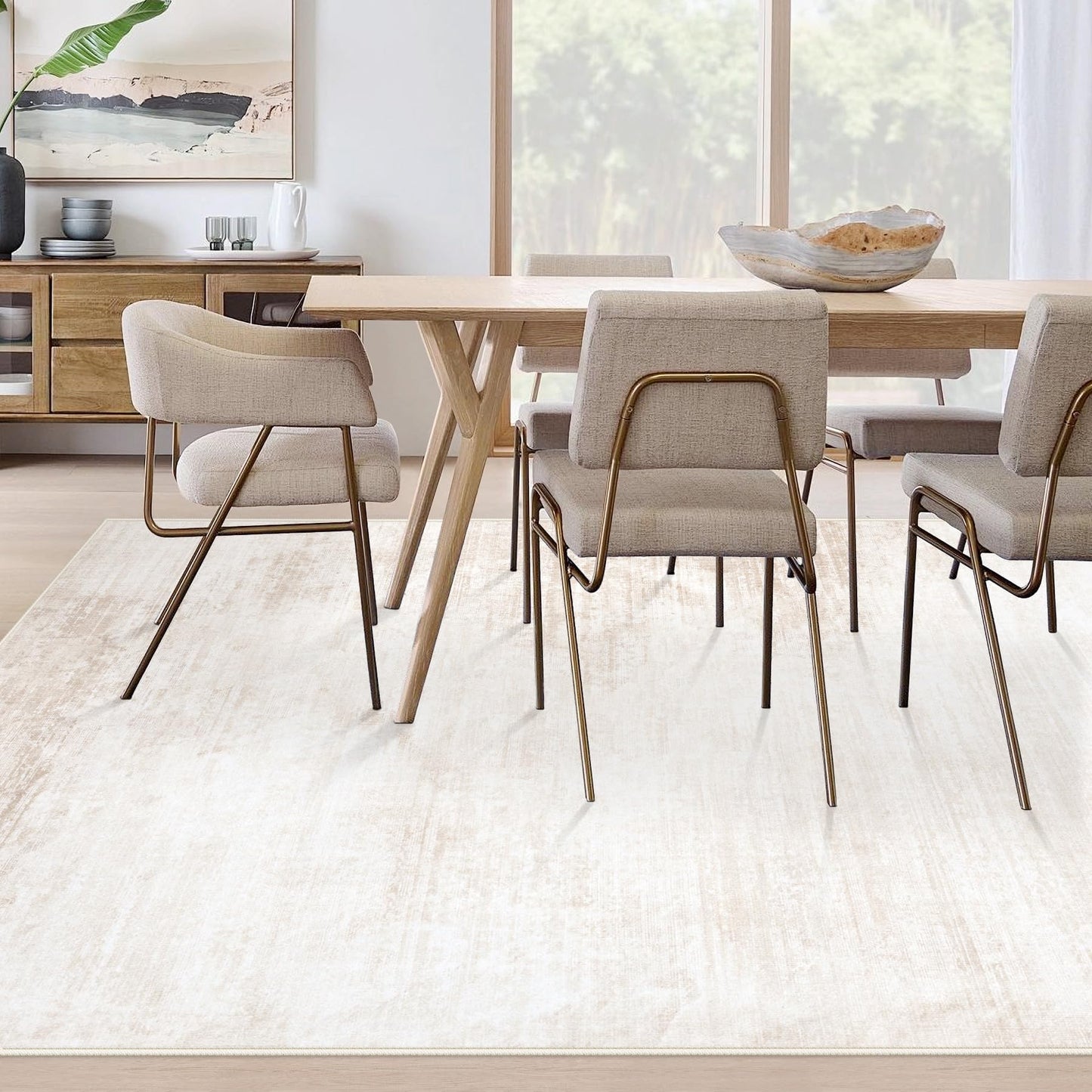 Area Rugs 8x10 Living Room: Washable Rug Modern Abstract Large Rugs Soft Non Slip Neutral Rug Stain Resistant Indoor Carpet for Bedroom Kitchen Dining Room Table Nursery Home Office Rugs(Beige,8'x10')