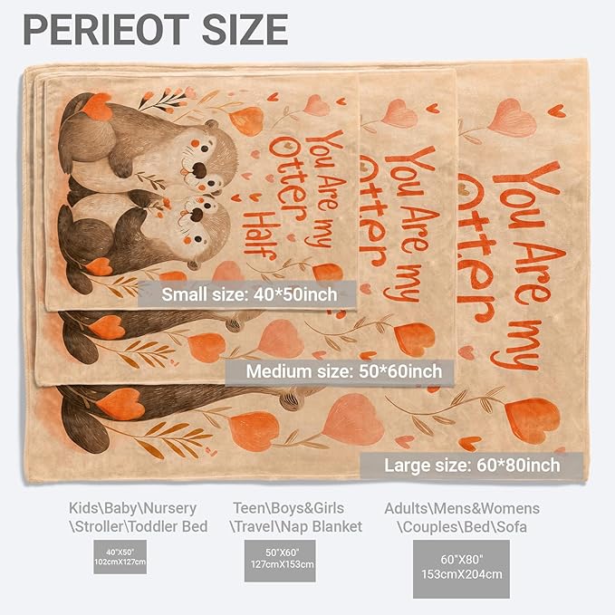 Cute Otter Lightweight Throw Blanket, Romantic Cartoon Animal with Heart and Flower, Warm Soft Cozy Flannel Blankets, Couch Dorm Home Decor All Season Use, 80x60in, Beige, Gifts for Lovers