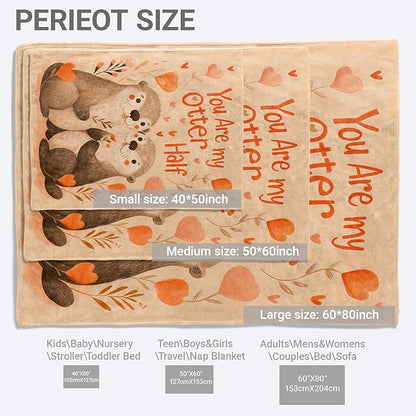 Cute Otter Lightweight Throw Blanket, Romantic Cartoon Animal with Heart and Flower, Warm Soft Cozy Flannel Blankets, Couch Dorm Home Decor All Season Use, 80x60in, Beige, Gifts for Lovers