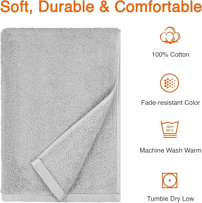 Amazon Basics 2 Piece Quick-Dry Oversize Bath Towel, 100% Cotton