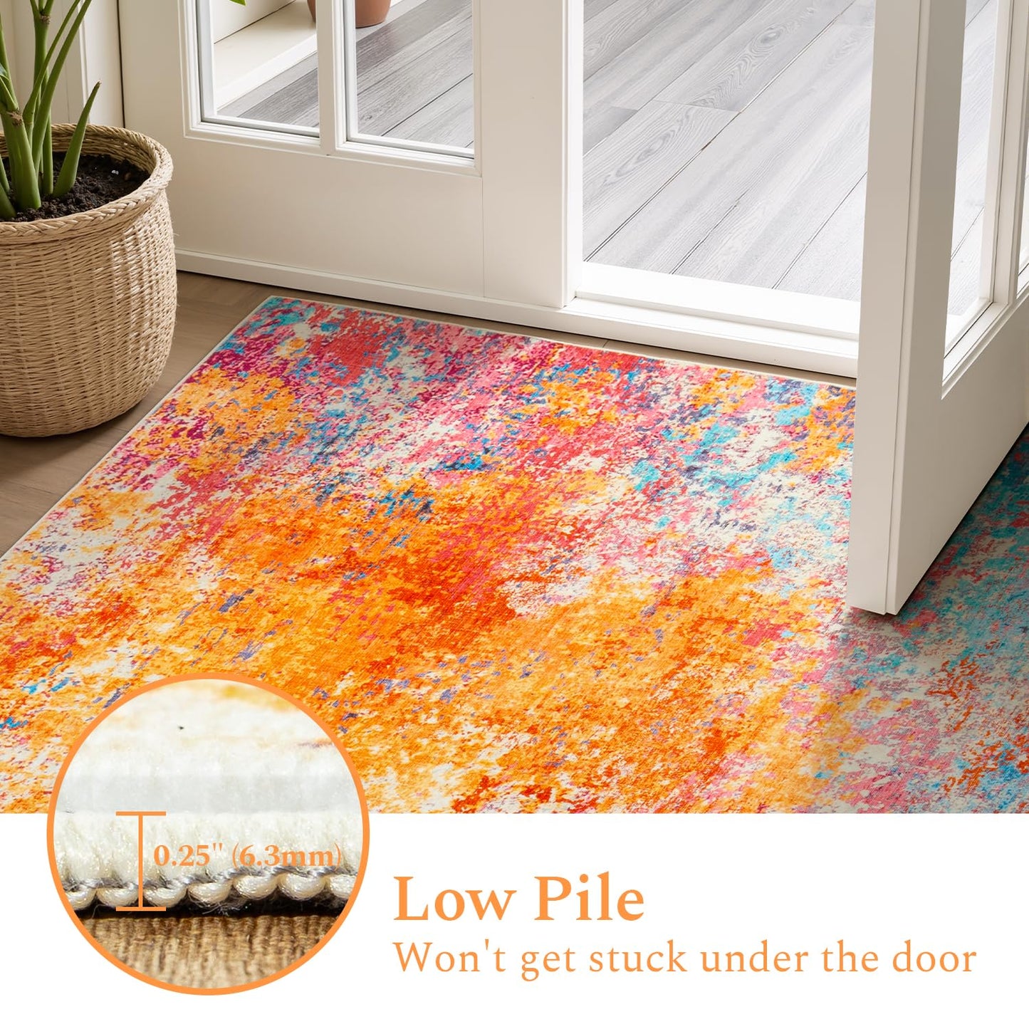 Rugflix 8x10 Area Rugs for Living Room, Colorful Rainbow Washable Rug Stain-Resistant Low Pile, Modern Large Carpet for Bedroom Dining Room Home Office Kids Room Nursery