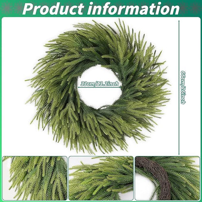 26 inch Norfolk Pine Wreath, Realistic Christmas Wreath for Front Door,Artificial Real Touch Green Wreath Greenery for Door Wall Windows Mantle Outdoor Christmas Decoration