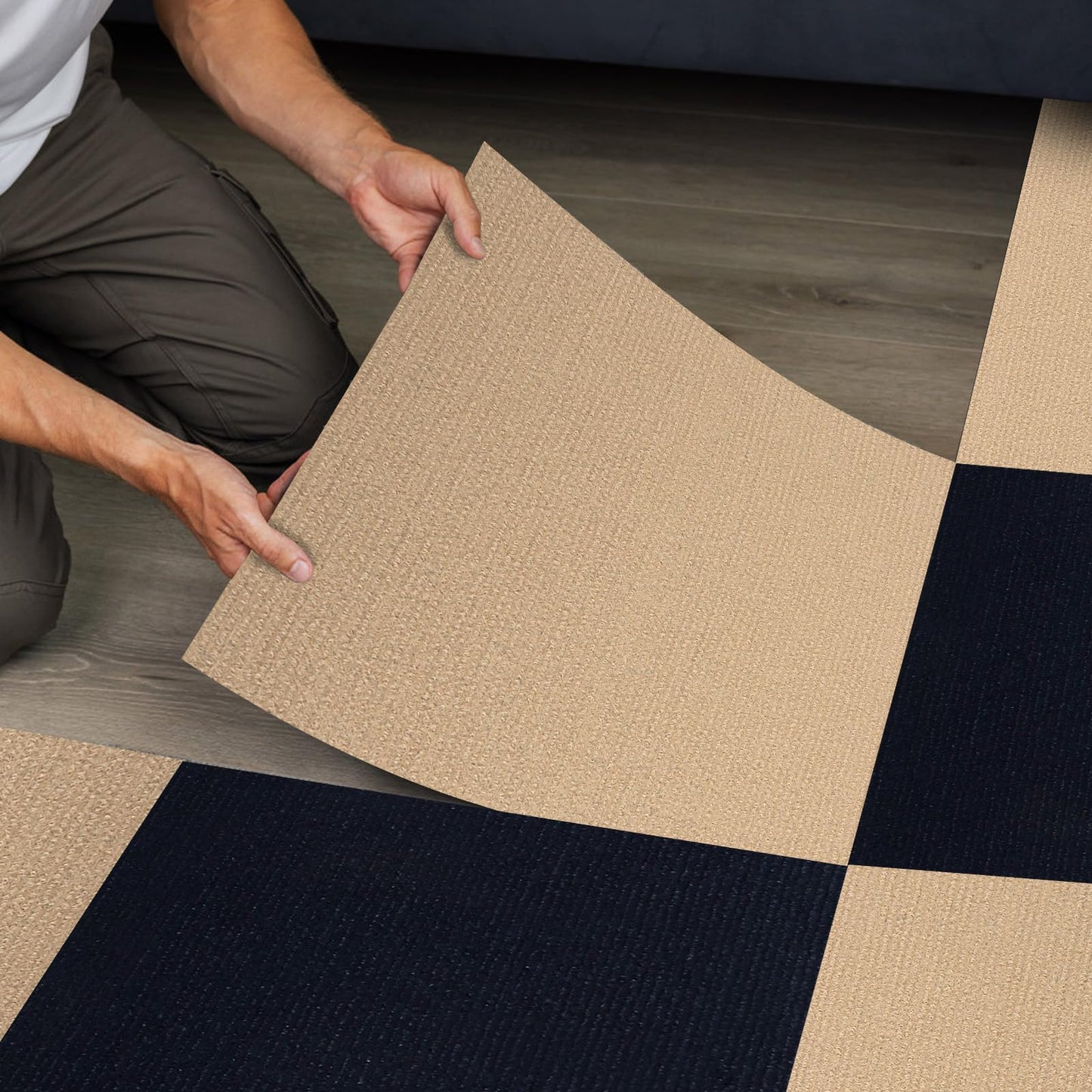 Self Adhesive Carpet Tile 20 Pcs 24" x 24" Peel and Stick Carpet Floor Tiles Non-Slip Carpet Squares Tiles DIY Installation for Living Room Bedroom