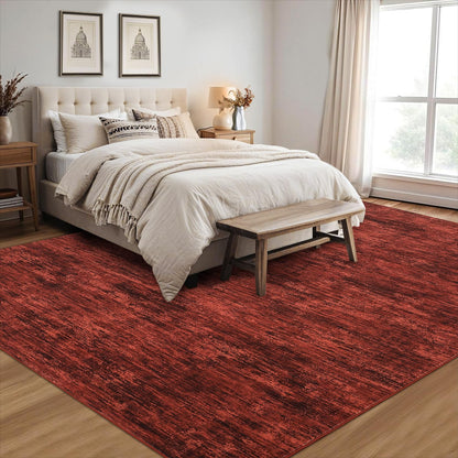RUGSREAL Living Room Area Rug 9x12 Washable Rug Non-Slip Stain Resistant Modern Abstract Bedroom Rug Contemporary Throw Floor Carpet for Dining Room Solid Area Rug for Home Office, Red