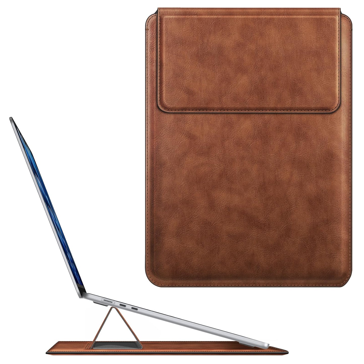 Fintie Sleeve Case for MacBook Air 15.3 M5 M4 M3 M2 A3448 A3241 A3114 A2941, MacBook Pro 16 A3428 A3429 A3403 A3186 A2991 A2485 A2780 A2141, Pro 15 A1707 A1990 - Slim Bag Cover with Stand (Brown)