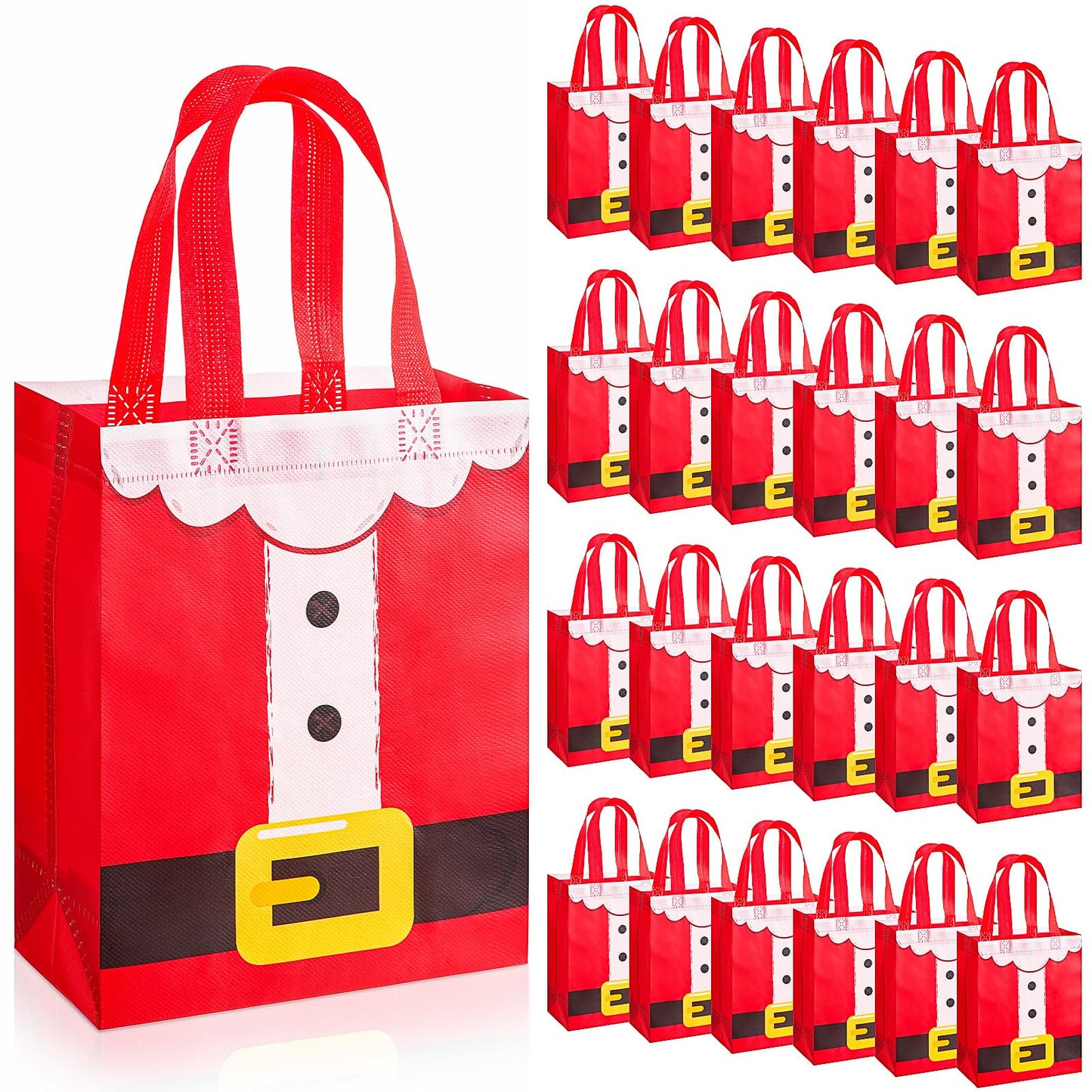 Threlaco 30 Pcs Christmas Gift Bags Bulk Reusable Non Woven Santa Claus Goodie Treat Bags with Handles for Xmas Holiday Party Favors Gifts Wrapping, 10 x 8 x 4 Inch