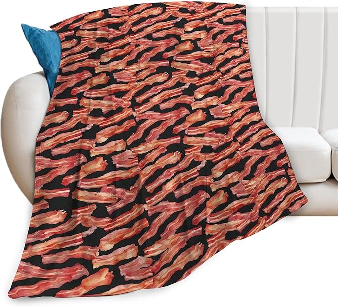 Funny Bacon Blanket, Food Throw Blankets, Meat Fuzzy Plush Blanket Ultra Soft for Bacon Lover Gift Kids Teens Women Men Girls Boys Stuff Decor for Home Bedding Sofas Couch Camping 60"X50"