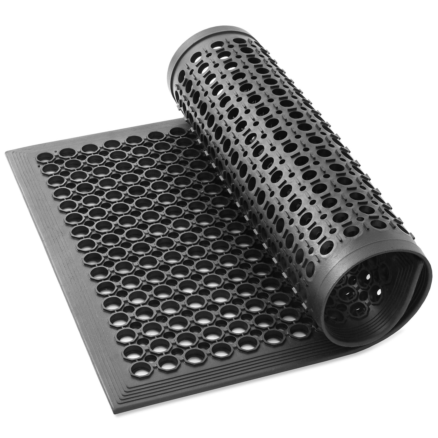 GRIDMANN Rubber Floor Mat, 24" x 36" Anti-Fatigue Drainage Mat, Non-Slip and Grease Resistant for Restaurants, Commercial Kitchens, Bar Floors, Black