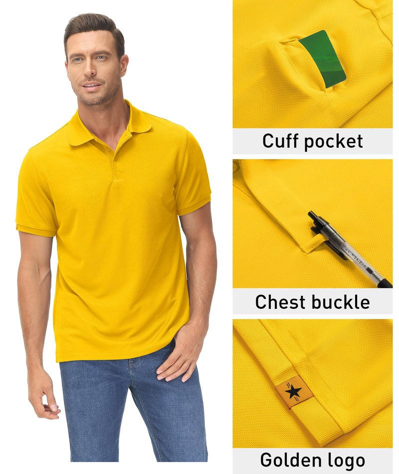 ZITY Mens Polo Shirt Short Sleeve Sports Tactical T-Shirt Athletic Golf Polos Daily Casual Stylish Collared Shirts for Men Yellow Medium