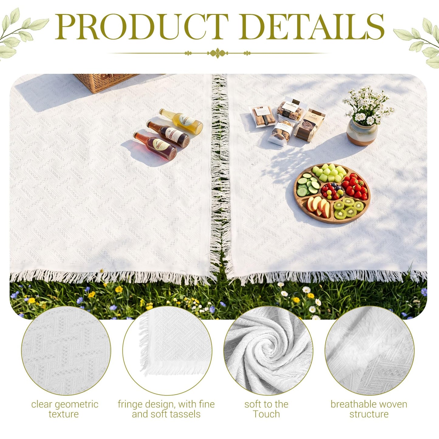 Chicplaid 2 Pack White Coffee Extra Large Picnic Blanket, Outdoor Picnic Mat, Woven Boho Large Beach Blanket with Fringe for Park, Camping, Lawn or Wedding Photoshoot (71 x 91 Inches)