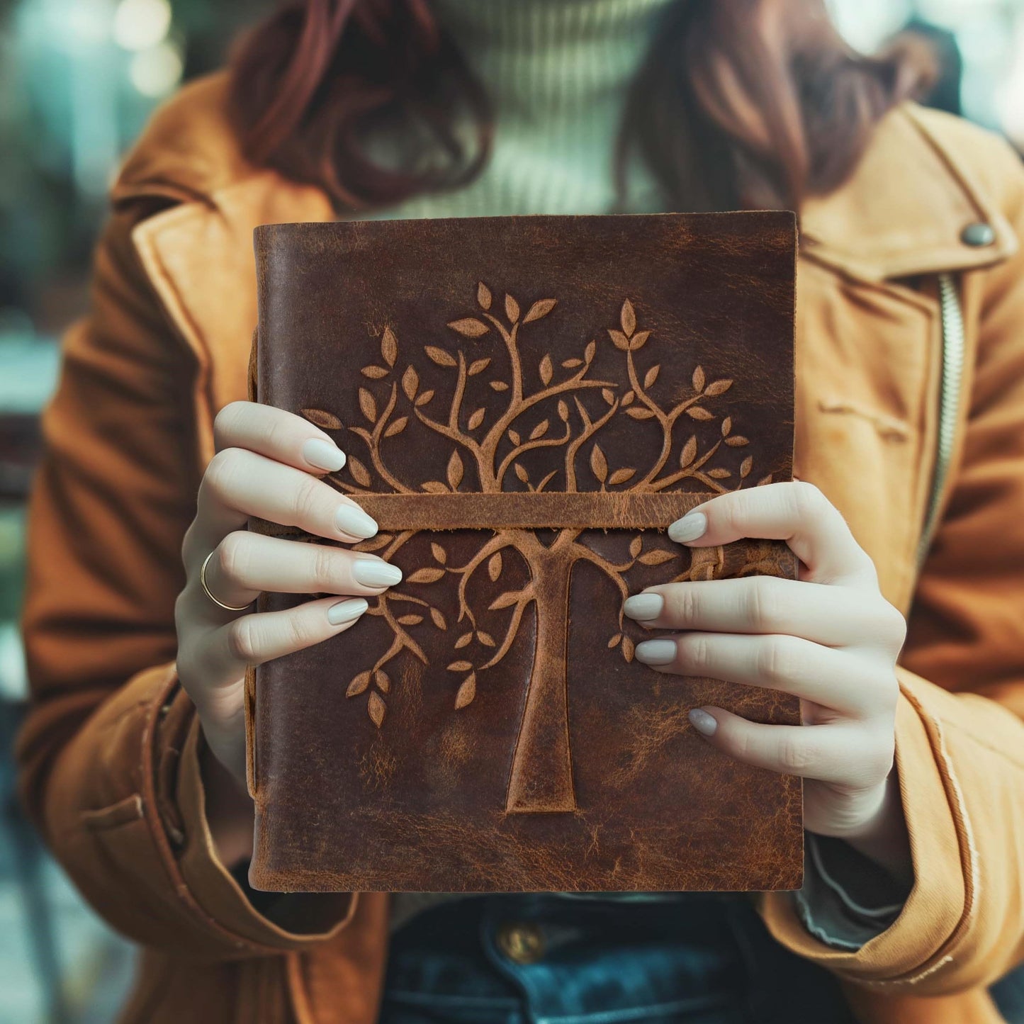 LEATHER VILLAGE Tree of Life Journal - 8 X 6 (A5) inches - Rustic Brown - 200 Antique Deckle Edge Handmade Paper – Book of Shadows - Vintage Leather Bound Journal for Women & Men