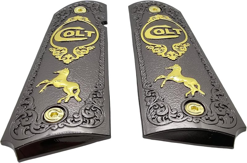 COLT 1911 Tactical Grip - Full-Size Black & Gold Pistol Handle