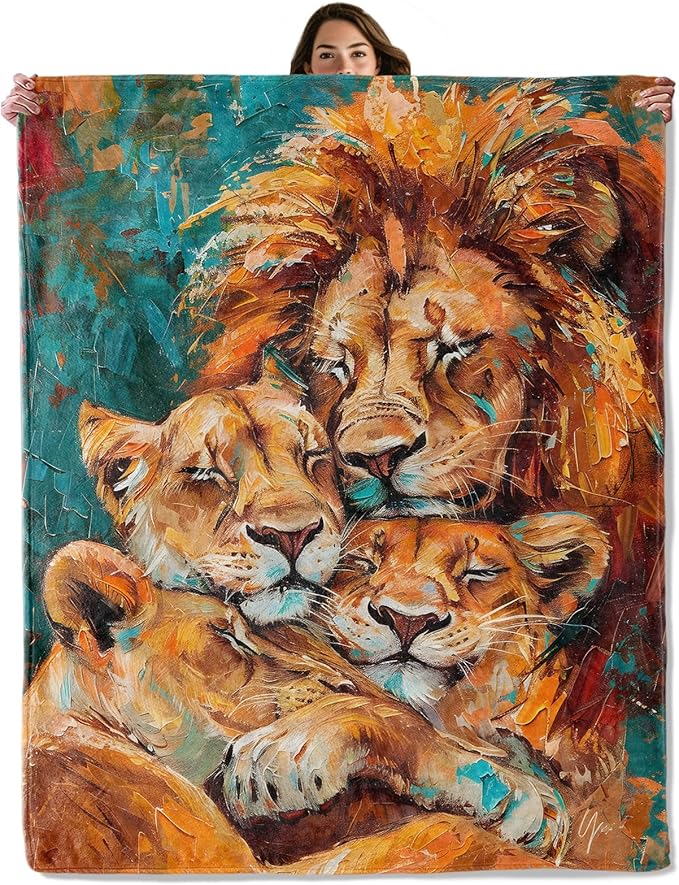 Lion Family Throw Blanket for Boys Girls Kids Adults Women, Fuzzy Warm Soft Cozy Flannel Blankets Gifts for Bedroom, Couch, Travel, Home Decor 60x80 in