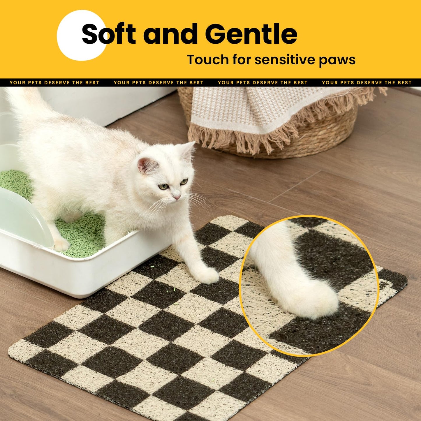 Conlun Cat Litter Mat Litter Trapping Mat, Premium Durable PVC Cute Cat Litter Box Mat, Non-Slip, Less Waste Kitty Litter Mat, Soft on Kitty’s Paws, 24”x 17” cat matts for litter, Chessboard