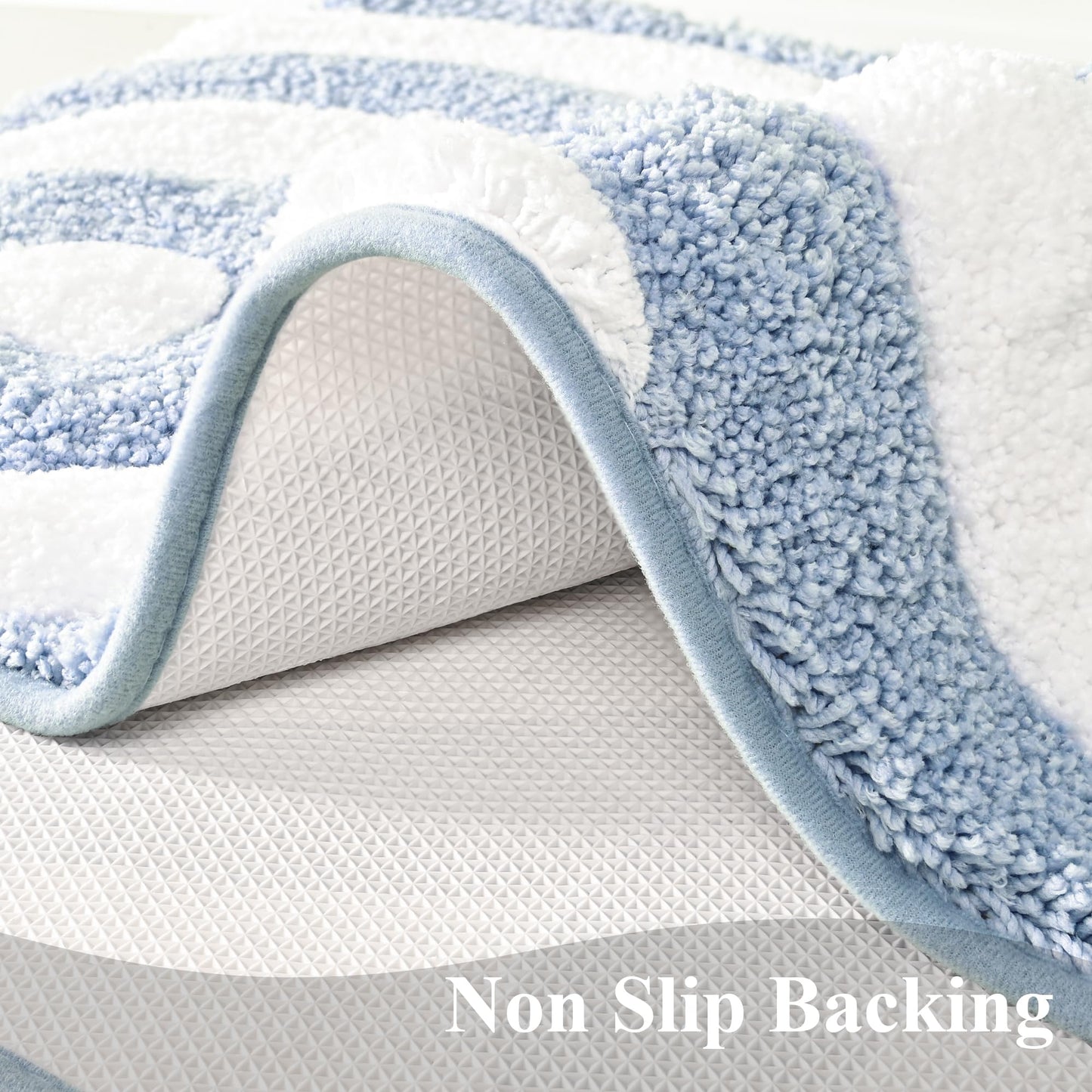QJHOMO Blue and White Cute Bathroom Rugs Non Slip Bath Mat Modern Aesthetic Bathroom Decor, Geometric Striped Bath Rug Soft Fluffy Floor Mats, Thick Microfiber Carpet Machine Washable (18x26 inch)