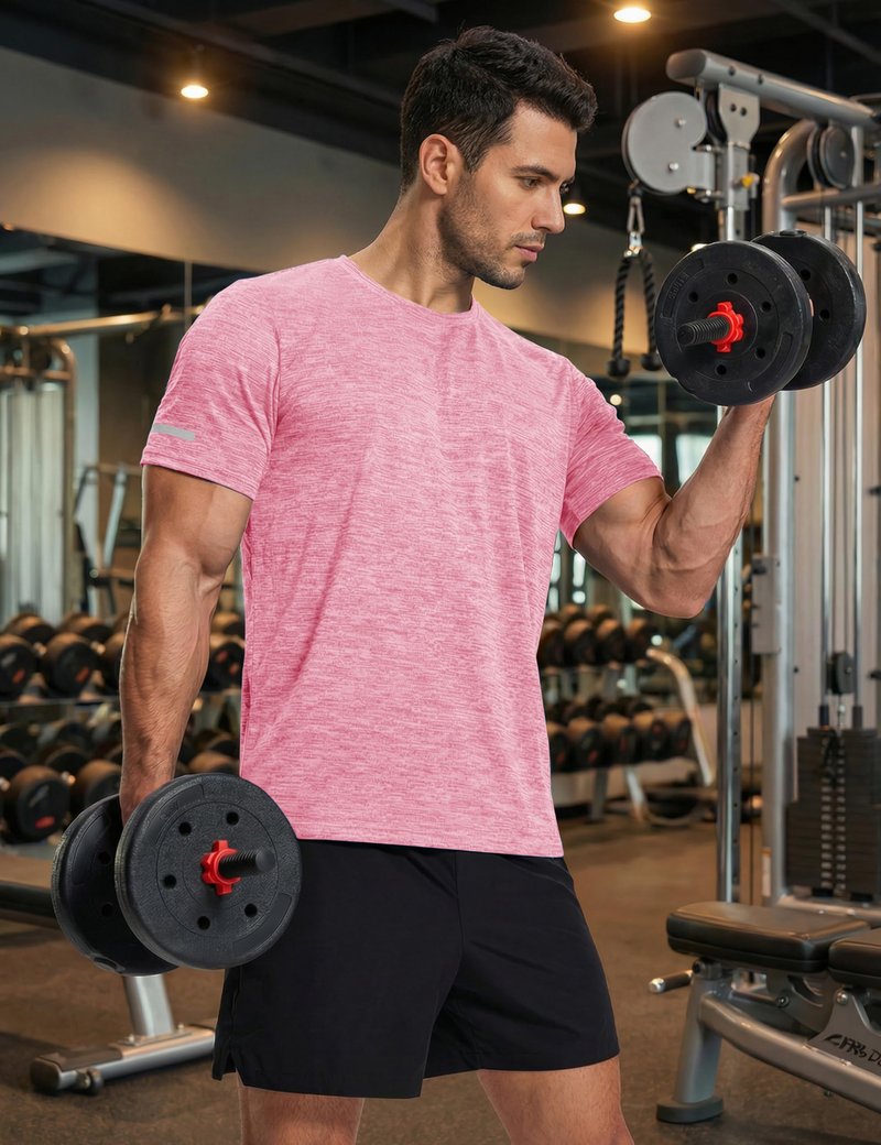 MAGCOMSEN Running Shirts for Men Dry Fit Moisture Wicking Top Casual Workout Crew Neck Activewear T-Shirts Pink, L