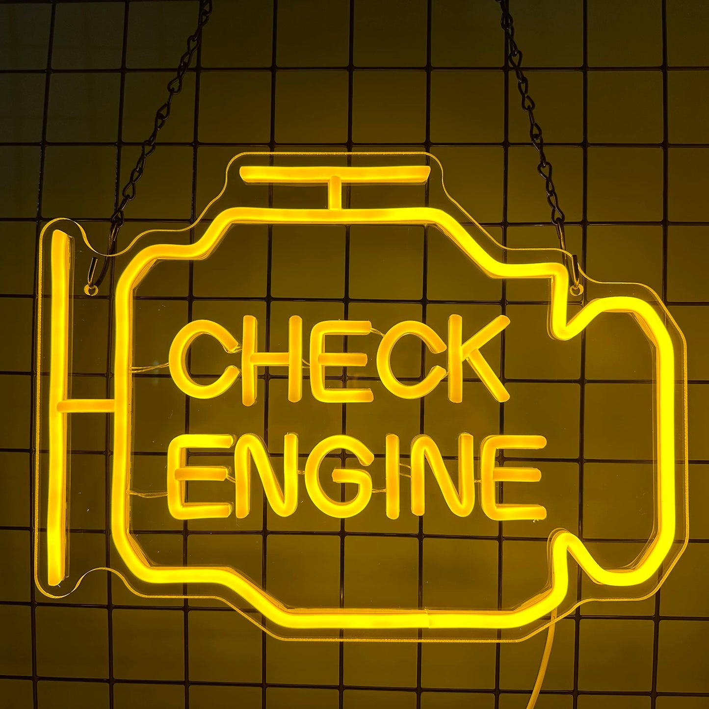 Check Engine Light Neon Sign for Man Cave Decor, LED Garage Wall Art, Funny Gifts for Dad & Car Guys, Man Cave Auto Repair Shop Mechanics Workshop Sign, USB Powered(15.7x11.8in,Yellow)