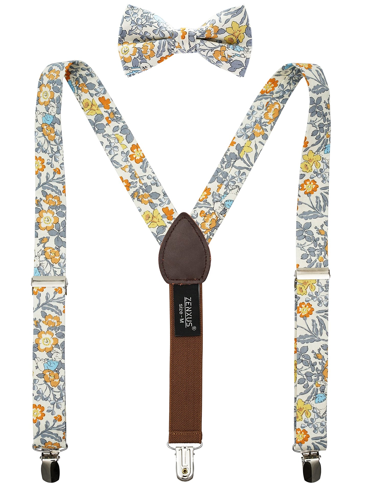 ZENXUS Floral Cotton Suspenders and Pre-tied Bow Tie Set for Babies and Toddlers