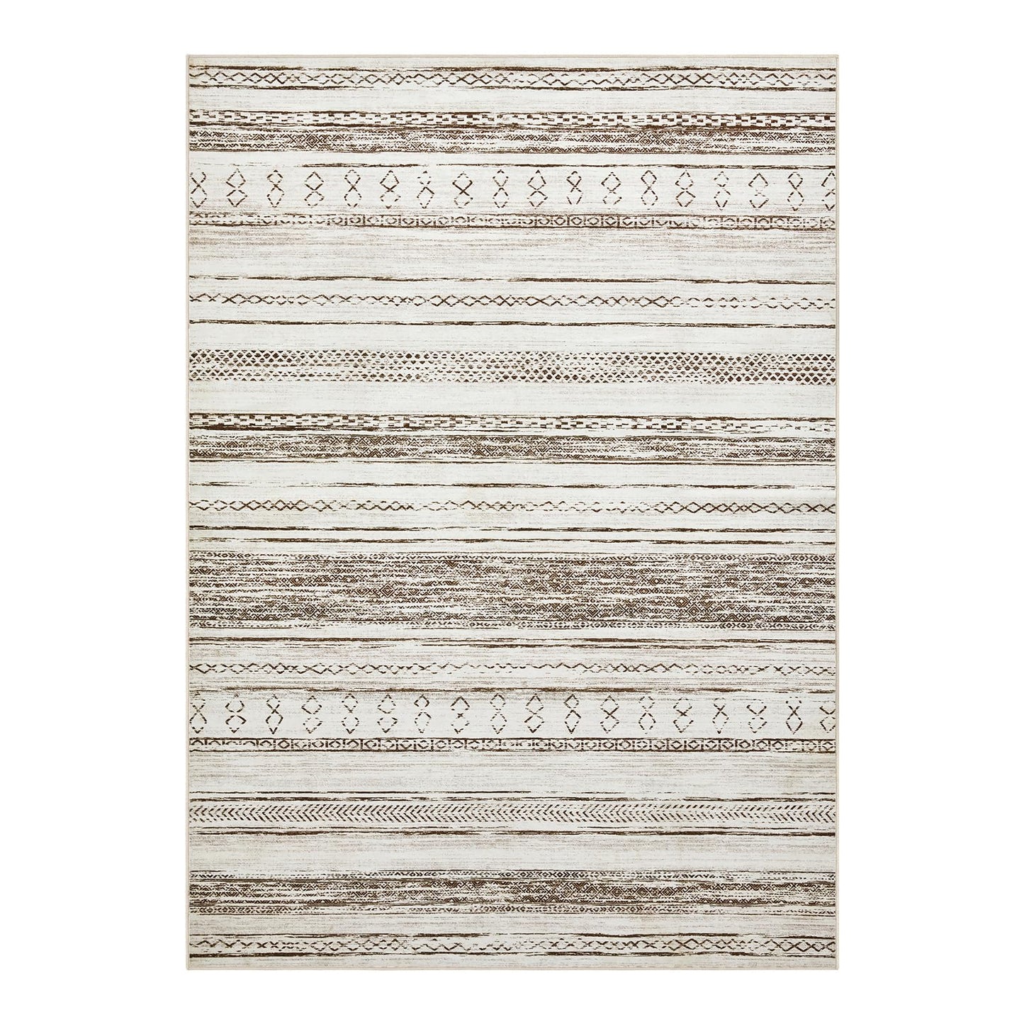 Tortania Area Rug Living Room Rugs - 5x7 Washable Large Soft Neutral Boho Moroccan Bohemian Farmhouse Rug Indoor Floor Carpet for Bedroom Under Dining Table Home Office Decor - Cream Brown