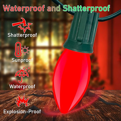 Red Green White LED Christmas Lights,25FT Waterproof C9 Multicolor Christmas Lights Outdoor with 26 Shatterproof Bulbs,Commercial Hanging Xmas Light for Roof Patio Balcony Party Xmas Decor