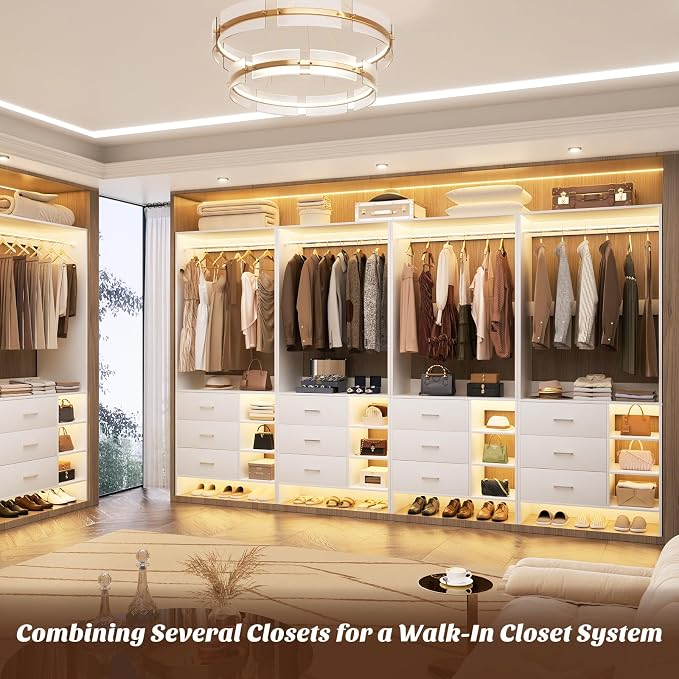 Aheaplus 2.5FT Closet System with 3 Drawers, 29.5’’ Closet Organizer, Wood Closet Organizer System, Walk-in Closet or Small Closets Wardrobe, Clothes Rack with Hanging Rods,-E6, White