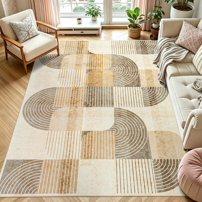 OHDS Area Rugs for Bedroom Living Room 4x6 - Soft Beige Mid Century Modern Rug, Washable Non-Slip Indoor Floor Mat Abstract Neutral Carpet for Dining Room Nursery Office Home