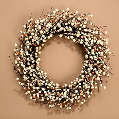 LampLust Grapevine Wreath for Front Door, 22 Inch, Cream Pip Berries, Farmhouse Wreath, Indoor Outdoor Year-Round Decor, Rustic Farmhouse Decor, Fall Wreaths for Front Door, Thanksgiving Décor