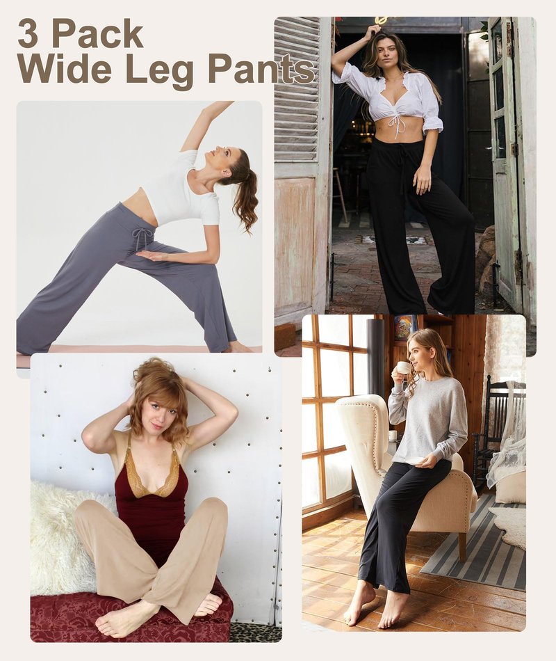 TNNZEET Women's Wide Leg Pants with Pockets - Casual Loose Yoga Trouser Pants Sweatpants Palazzo Lounge Pajama Pants