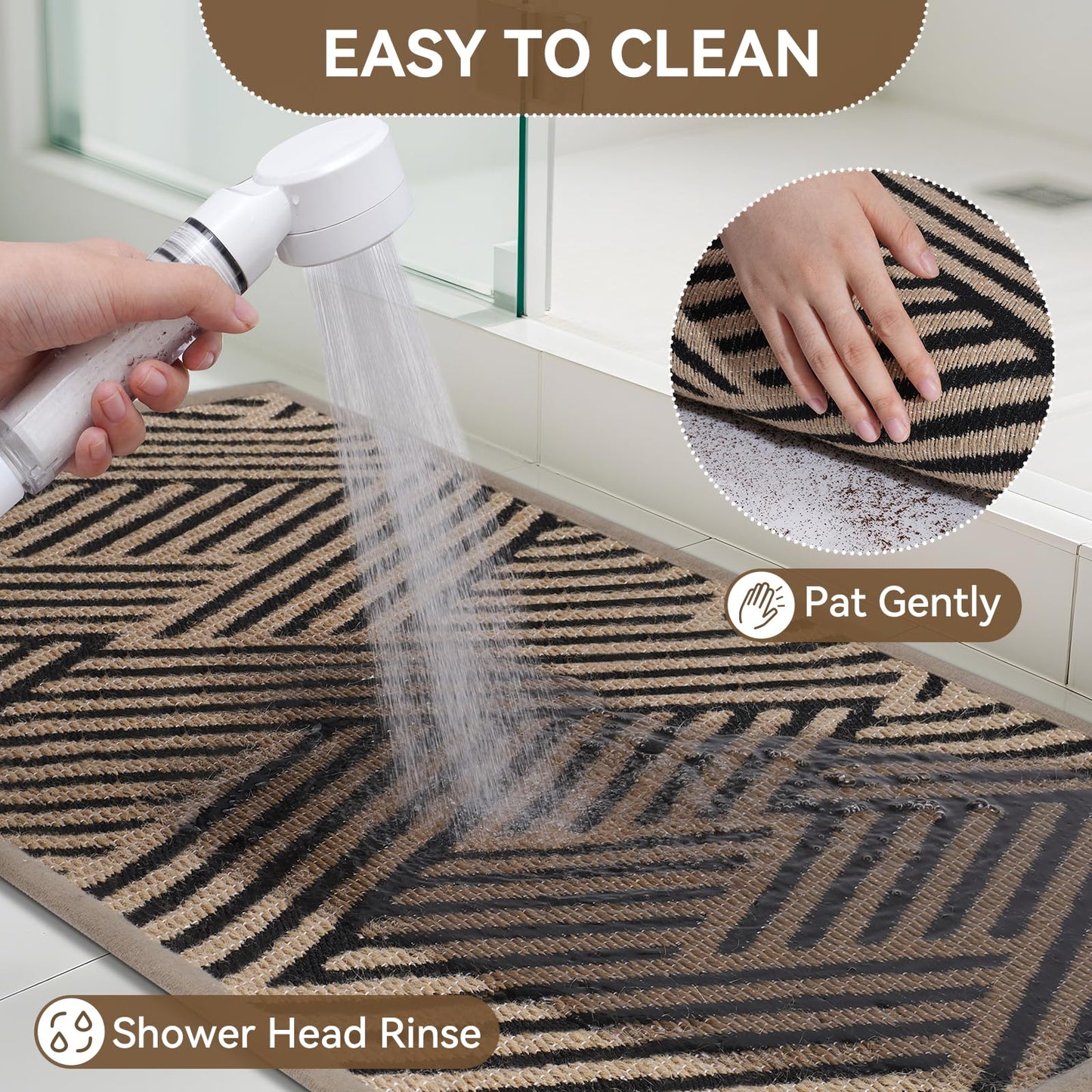 QiCaiJia Door Mat Indoor Outside Entrance 17"x30", Low-Profile Non Slip Outdoor Inside Doormat Entryway Mat, Dirt Resistant Absorbent Front Porch Welcome Entry Mats, Washable Easy Clean, Brown