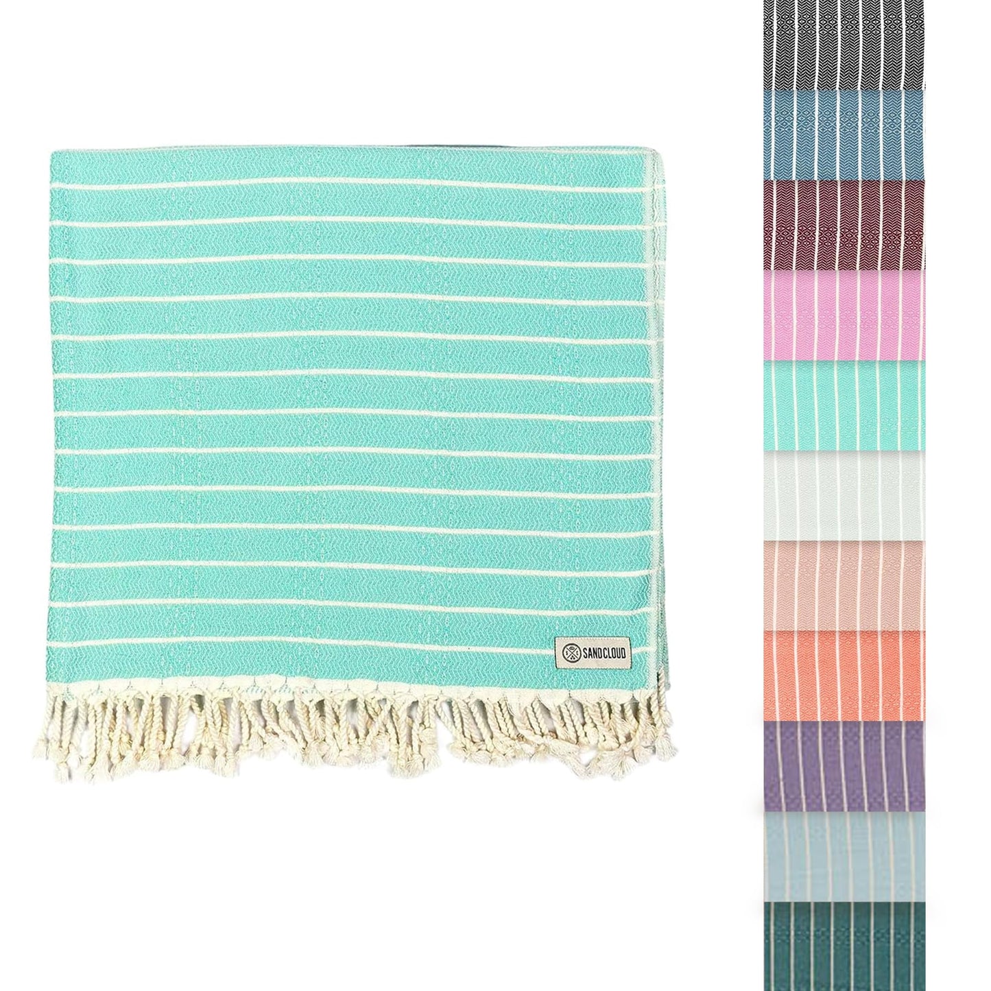 Sand Cloud Large Turkish Beach Towel - Sand Resistant - Fast Drying -100% Certified Organic Turkish Cotton Yarn - Great for Beach Bath or as a Blanket - As Seen on Shark Tank - Gocek (Mint) 37x69