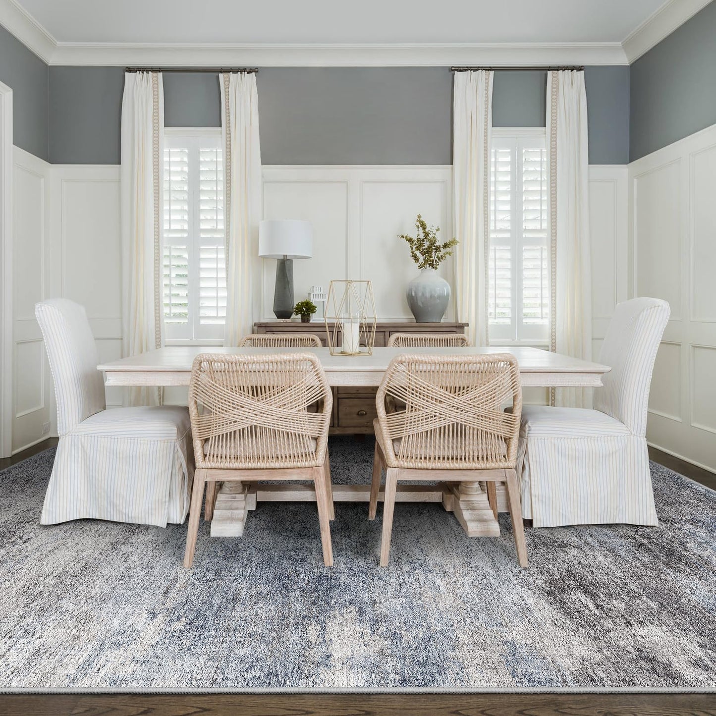 Washable Abstract 5x7 Area Rug: Low Pile and Non-Slip Rubber Backing Modern Large Soft Stain-Resistant Carpet for Living Room Bedroom Dining Room Kitchen and Home Office Blue Grey