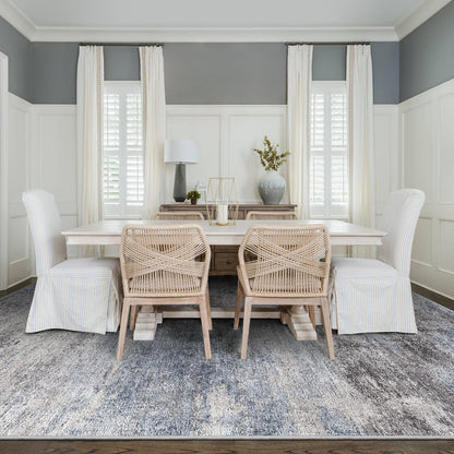 Washable Abstract 5x7 Area Rug: Low Pile and Non-Slip Rubber Backing Modern Large Soft Stain-Resistant Carpet for Living Room Bedroom Dining Room Kitchen and Home Office Blue Grey