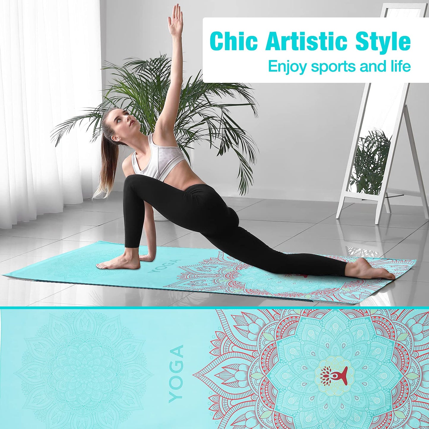 MoKo Yoga Towel, Non Slip Hot Yoga Blanket Printing Pattern Quick Dry with Corner Pocket for Bikram, Pilates, Gym Workout, Outdoor Picnic