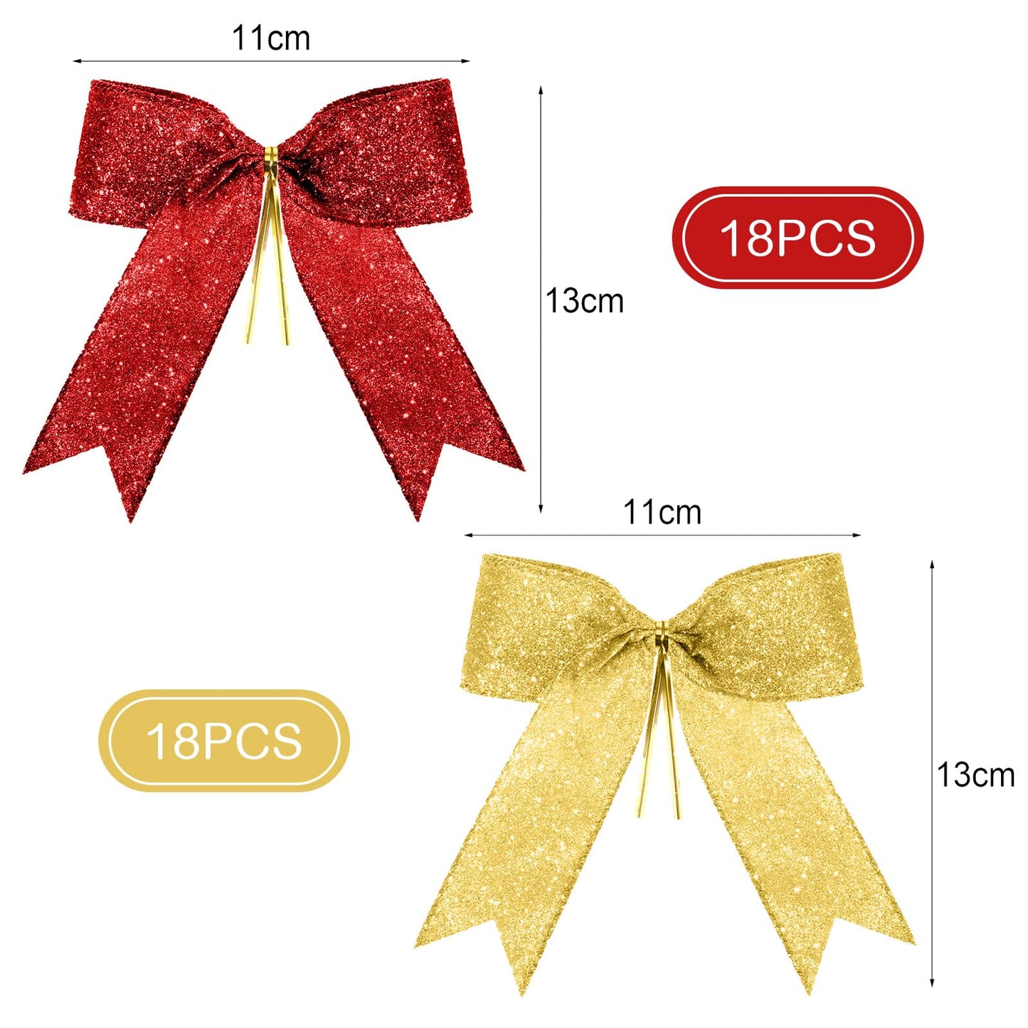 Sumind 36 Pieces Red Gold Christmas Tree Glitter Bows, 5 x 4 Inch Tie Ribbon Twist Tie Bows for Treat Bags Gift Wrapping Basket Wedding Birthday Valentine Christmas Tree Wreath Garland Decoration