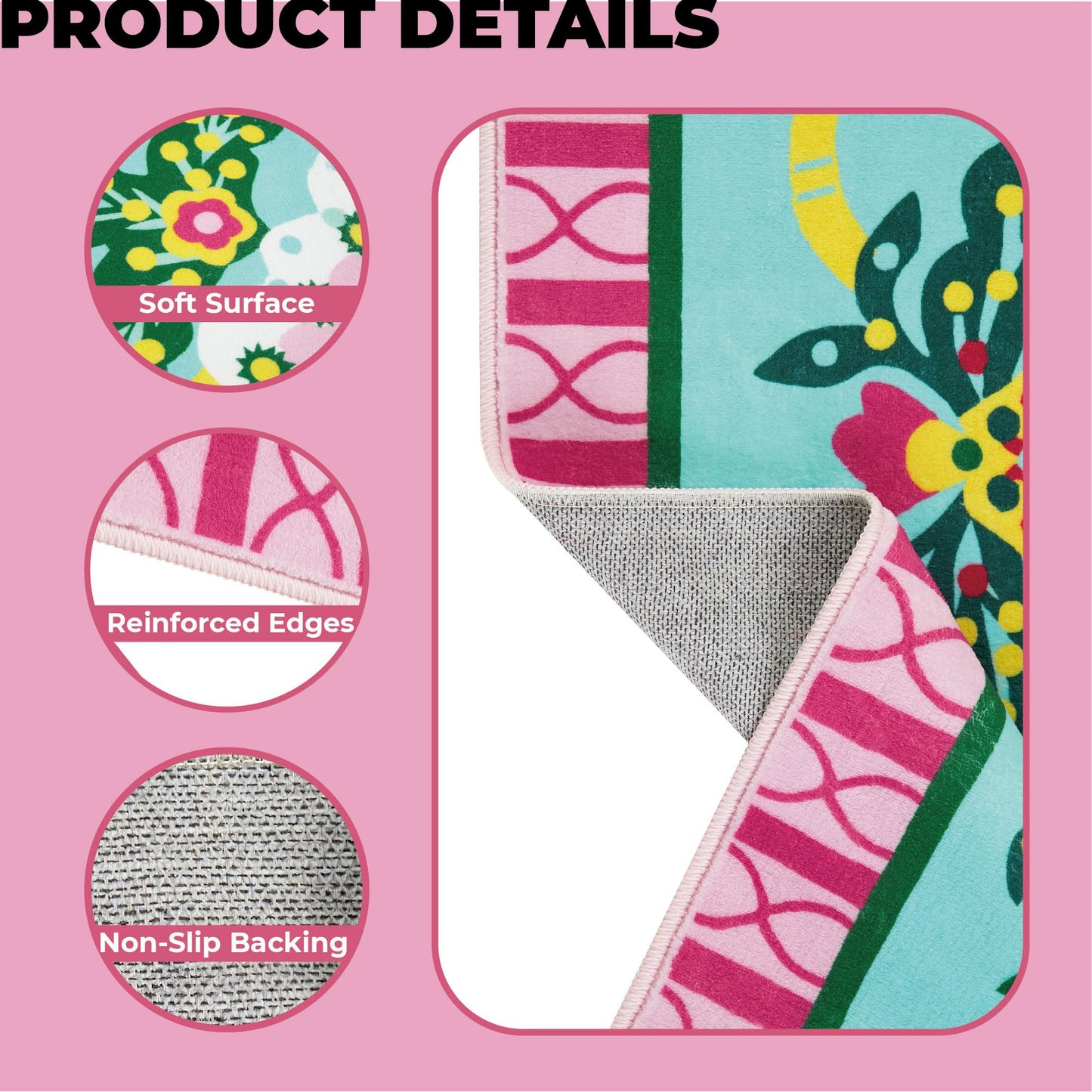 Jianhua Goddess 2x3 Entry Rug, Pink Peony Floral Pattern Series Inspired by Ku Shulan Paper-Cut, Machine Washable Indoor Floral Folk Art Accent Rug with Non-Slip Backing for Entryway, Bedside, Studio