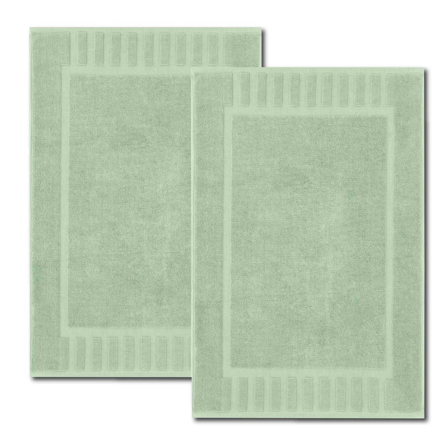 White Classic Luxury Bath Mat Floor Towel Set - Absorbent Cotton Hotel Spa Shower/Bathtub Mats [Not a Bathroom Rug] 22"x34" | 2 Pack | Green