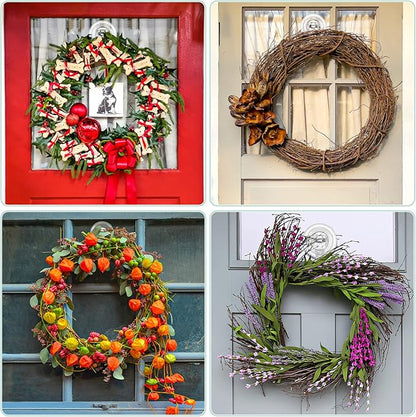 VIS'V Wreath Hanger, Large Suction Cup Wreath Hooks, Heavy Duty, 22 LB Capacity, Removable and Reusable, Clear, 6 Pcs