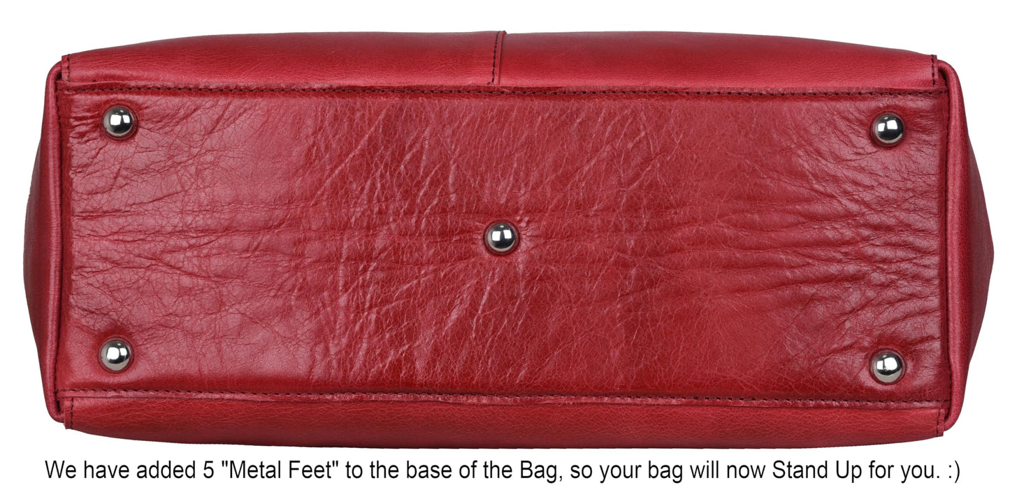 ANTONIO VALERIA Ava Red Crunch Aniline Leather Tote/Top Handle Shoulder Bag for Women