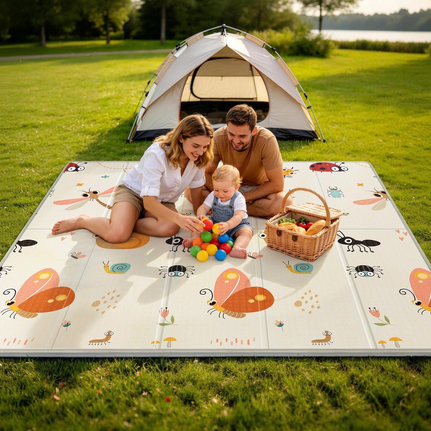 Foldable Baby Play Mat for Floor, 79x71 Extra Large Baby Play Mat for Crawling, Waterproof & Non-Toxic Foam Floor Mats, Portable Soft Foam Playmat for Babies 6-12 Months, Infants &Toddlers (Dragonfly)