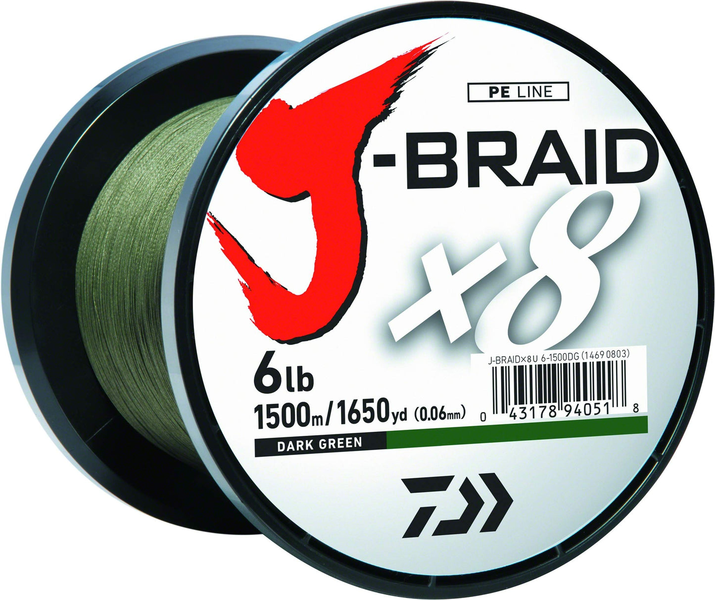 Daiwa J-BRAIDX8, Filler Spool, Chartreuse, Mono Dia.= 2lb.