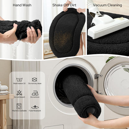 HOMEIDEAS Bathroom Rugs Sets 2 Piece, Small Bathroom Rugs, Soft, Absorbent Microfiber Mats, Machine Washable Bath Mats for Shower Room, Bathtub, Kitchen (20" x 32" + 16" x 24", Black)