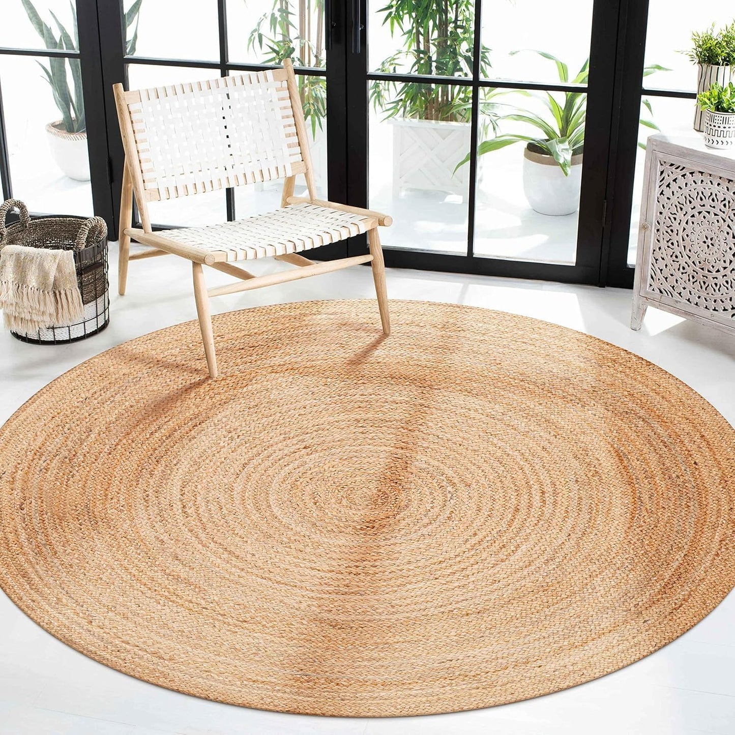 Craft Trade 5 Ft Braided Round Jute Rug – Natural Fiber Handwoven Carpet for Living Room, Bedroom & Entryway – Eco-Friendly, Durable, Rustic Boho Floor Decor (Beige/Natural)