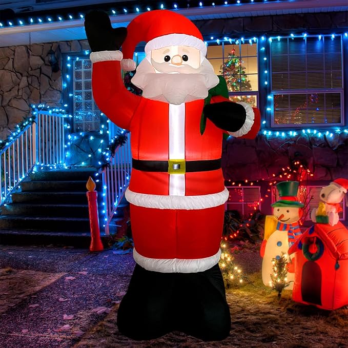 Inflatable Christmas Yard Decorations 8FT Santa Claus with Gift Bag Blow Up Outdoor Decoration with Built-in LED Light for Indoor Outdoor Party Holiday Xmas Garden Lawn Décor