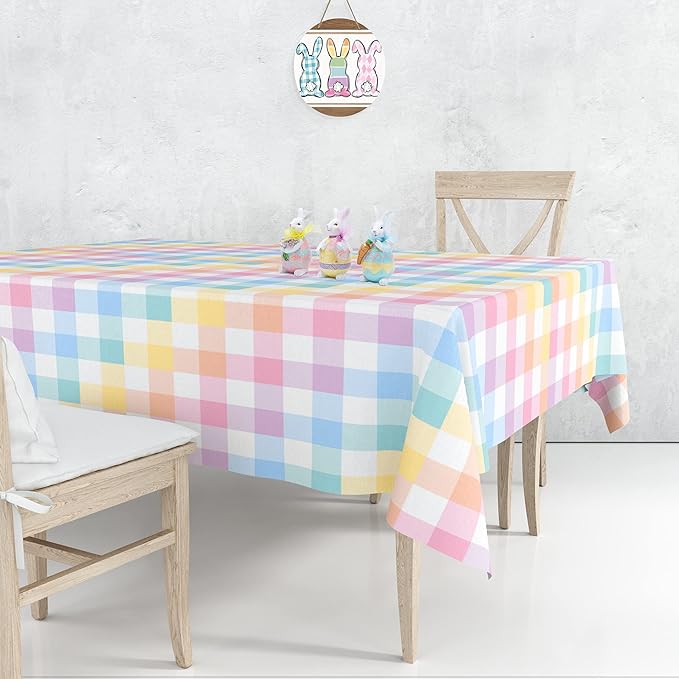 Pastel Tablecloths 54"x108" Gradient Colorful Checkered Rainbow Fabric Table Cover for Easter Birthday Bachelorette Engagement Wedding Bridal Shower Macaron Theme Outdoor Picnic Party Supplies