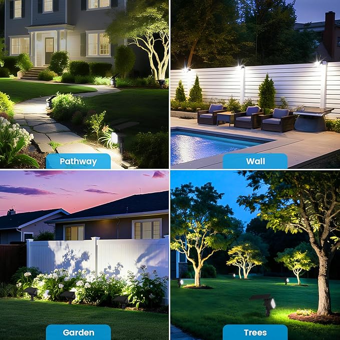 VOLISUN Solar Spotlight Outdoor, IP67 Waterproof Solar Landscape Spot Lights，Uplights for Yard Garden Pathway - 4 Pack (Cool White) 27 LED 3 Lighting Modes