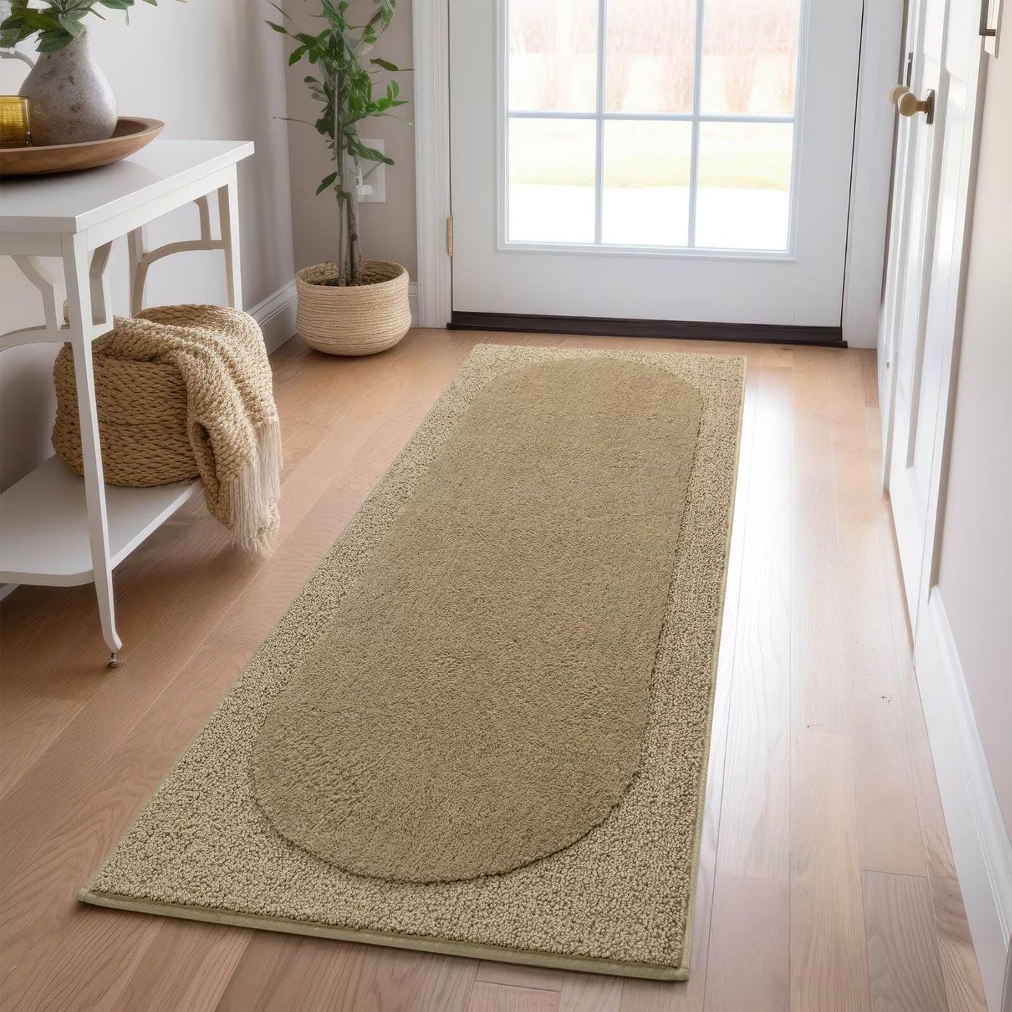 DEXDE Bathroom Runner 24"x60" - Ultra Soft Shaggy Long Bath Mat, Non-Slip Absorbent Plush Microfiber Rug for Bathroom Floor & Hallway, Machine Washable, Beige