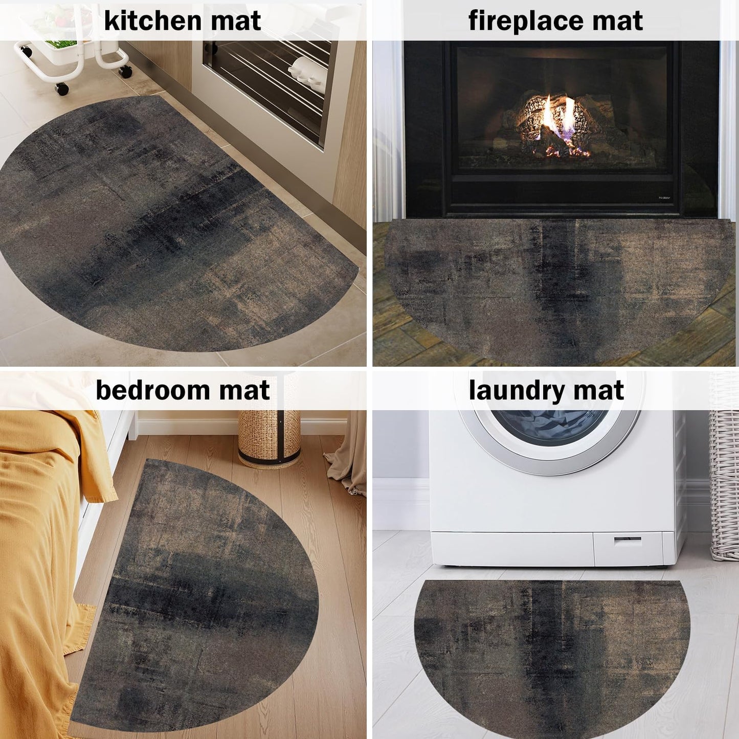 TOMWISH Half Circle Door Mat Blue Semi Circle Bathroom Floor Rug Entrance Way Absorbent Bath Mat for Kitchen Living Room 18" X 30"