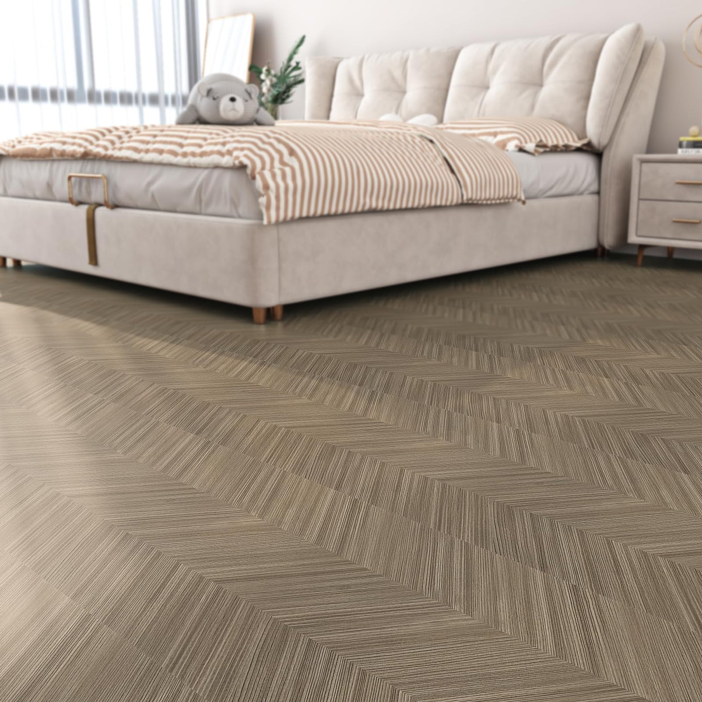 Livelynine 15.8x394 Inch Herringbone Wood Floor Contact Paper Peel and Stick Flooring Waterproof Light Wood Vinyl Roll Self Adhesive Vinyl Wrap Kitchen Stick on Linoleum Flooring Roll Laminate Sheets