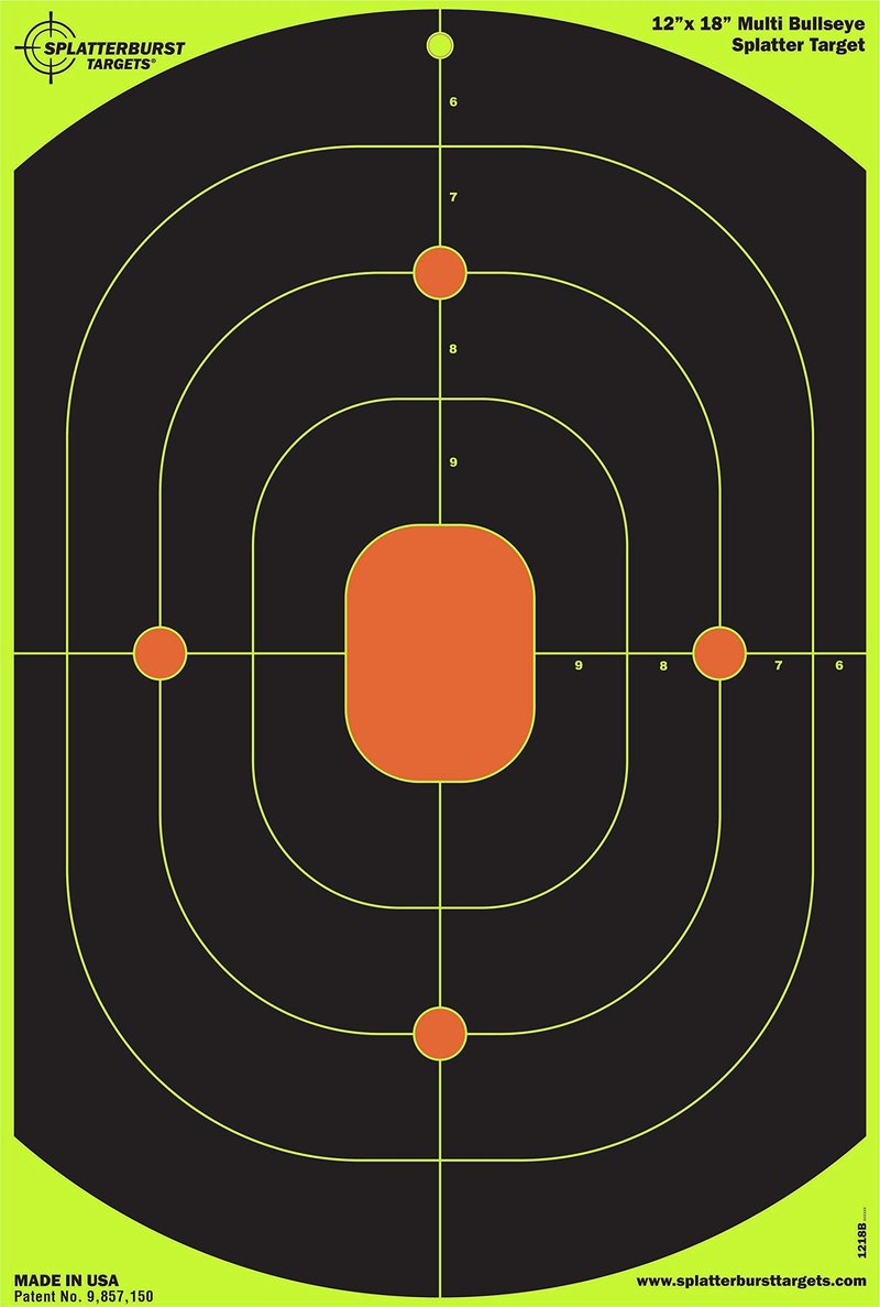 Splatterburst Targets - 12 x 18 inch Bullseye Splatter Target - Easily See Your Shots Burst Bright Fluorescent Yellow Upon Impact - Made in USA Made in The USA (25 Pack)